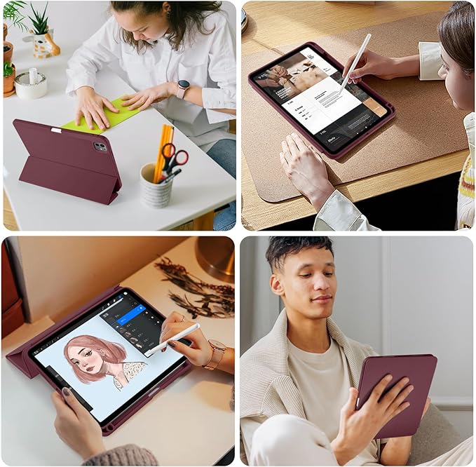 Kidopire New Compatible with iPad Pro 11 Inch Case (M4 2024/M5 2025) with Pencil Holder, Smart Cover with Protective Trifold Stand & Soft TPU Back, Auto Wake/Sleep, Support Pencil Pro, Wine Red