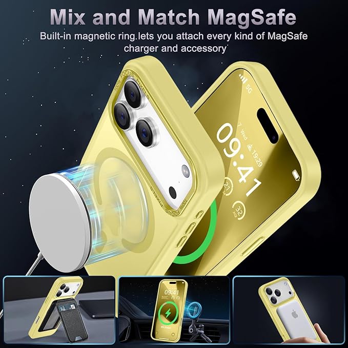 Newfuture Magnetic for iPhone 17 Pro Case [Compatible with Magsafe] [Military Grade Drop Protection] Translucent Matte Anti-Scratch Shockproof Protective Phone Case for iPhone 17 Pro 6.3 Inch, Yellow