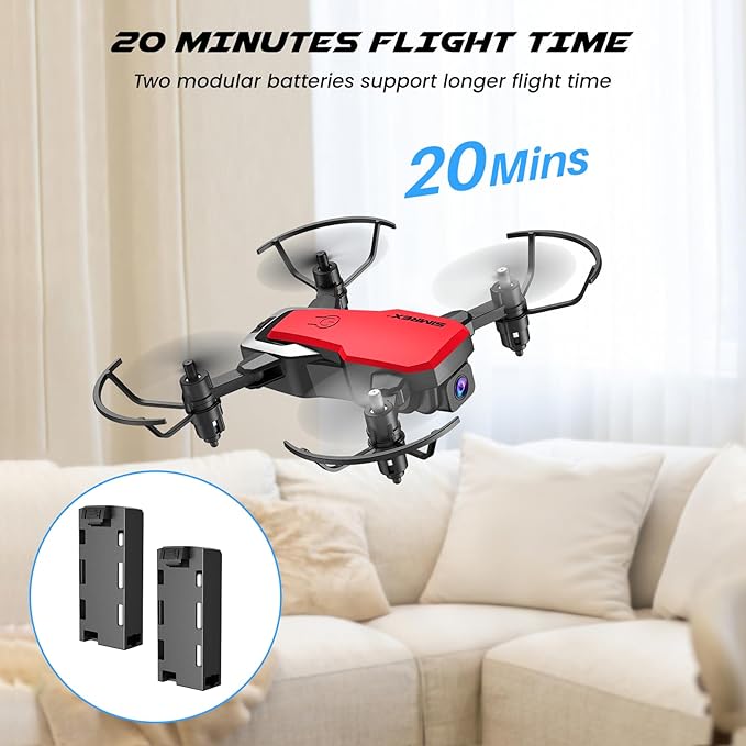 SIMREX Mini Drone with 720P Camera for Kids & Beginners - Foldable RC Quadcopter, Optical Flow Positioning, Altitude Hold, 3D Flip, 2 Batteries 20Min Flight, Safe & Easy Indoor Outdoor Flying Toy Gift, Red