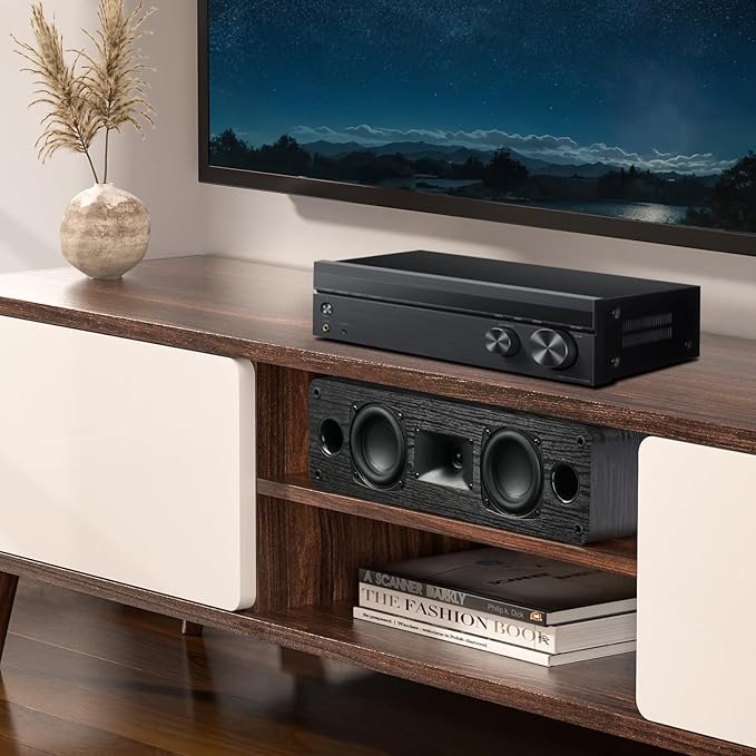 Saiyin Slim Center Channel Speaker,for Desktop Stereo or Home Theater Surround Sound, Dual 3.5" Woofer,Requires a Separate Amplifier or Receiver, Wall Mountable, Single,17 Inch