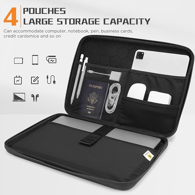 KIZUNA Laptop bag Case 15 Inch Shockproof EVA Hard Shell Handle Sleeve For MacBook Pro 16 M4 M3 M2/15 Lenovo IdeaPad 3i /15.6" Dell XPS 15/IdeaPad Slim 3i 14"/15" IdeaPad Gaming 3i,Black