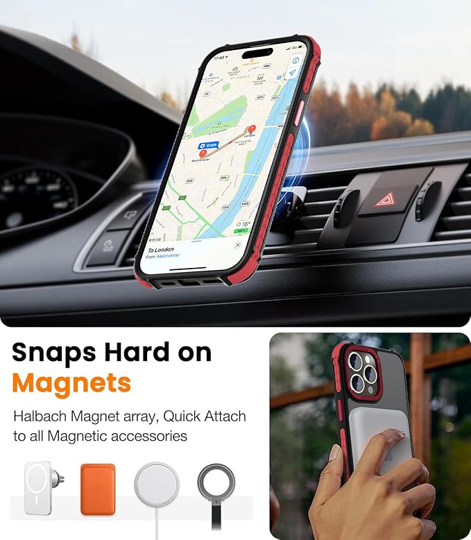 DEERLAMN Strong Magnetic Case for iPhone 14 Pro Max 6.7-Inch,[Compatible with Magsafe][Military Grade Drop Protection] Translucent Matte Shockproof Protective Phone Cover-Frosted Red