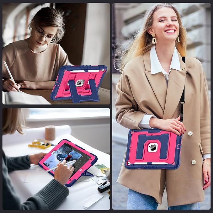 for iPad 9th/ 8th/ 7th Generation 10.2 Inch iPad Case 9th Generation with Pencil Holder,Heavy Duty Shockproof Cover for i Pad 9th/8th/7th Gen 2021/2020/ 2019,Navy Pink