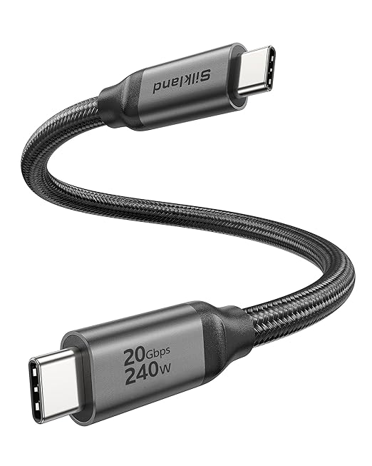 Silkland USB C Data Cable 20Gbps, Short 1FT USB3.2 Gen 2x2 High Speed Data Transfer, [5K/4K 60Hz] Monitor Cable, 240W PD Fast Charging, Type C Data Compatible for SSD, Hub, Dock, eGPU