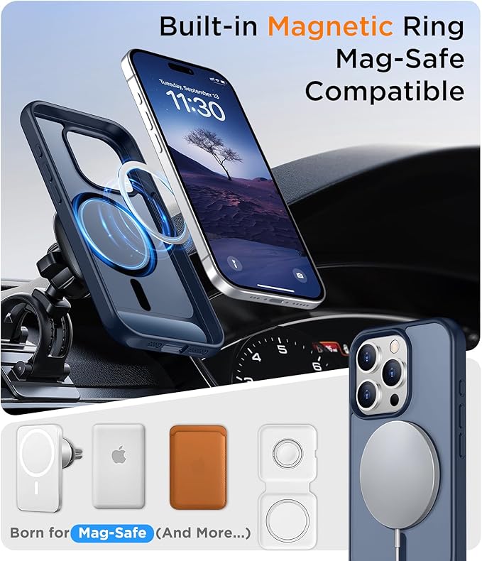 Magnetic Compatible with iPhone 15 Pro Max Case, [Built-in Invisible Kickstand][Compatible with MagSafe] [Military Grade Shockproof] Slim Translucent Matte Phone Case for iPhone 15 Pro Max 6.7"