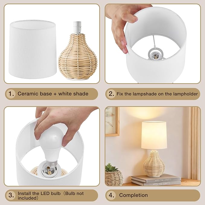 EJIAXIN Rattan Table Lamp Boho Lamps Set of 2-12.5" Mini Farmhouse Wicker Light Rustic End Table Decorative Small Lamps for Small Spaces Bedroom Nightstand Living Room Reading Desk Side Table Lamp