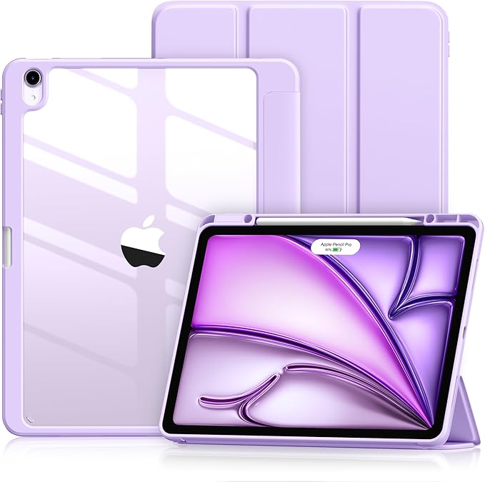 Wenlaty for iPad Air 13 Inch Case M4/M3/M2 (2026/2025/2024) with Pencil Holder, Slim Trifold Stand Protective Cover for iPad Air 13 Case with Transparent Back, Auto Wake/Sleep -Lavender Purple