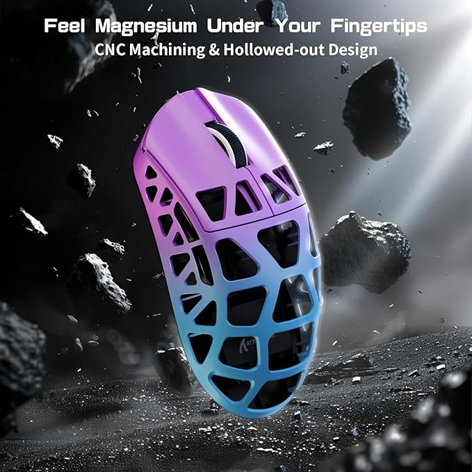 FELICON x Attack Shark R3 Magnesium Alloy Wireless Gaming Mouse, 46g Ultra-Lightweight Skeletal Shell, PAW3395 26K DPI, 8K Polling, Tri-Mode 2.4G/BT/Wired, for PC Mac Laptop - Purple
