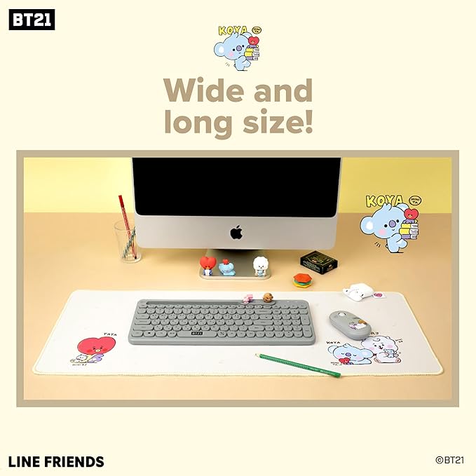 Hamee MY LITTLE BUDDY SERIES Desk Mat - Large Office Accessories - Cute Non-Slip Rubber Base Mouse Pad & Keyboard Mat - BT21 Desk Pad