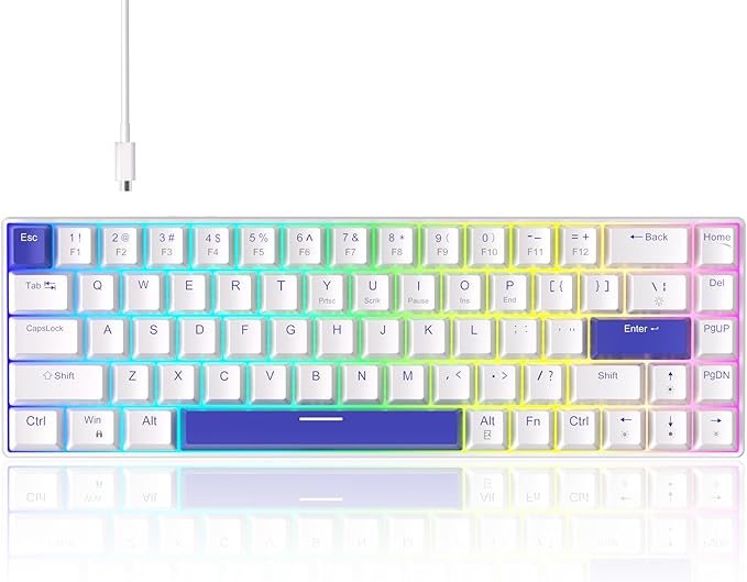 MageGee Portable 60% Mechanical Gaming Keyboard, RGB Backlit Compact 68 Keys Wired Mini Keyboard for Laptop PC Mac, Hot Swappable, Blue Whale Switch - White