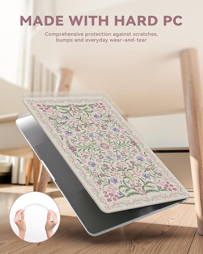 iCasso for MacBook Air 13 inch Case M5 2026 M4 M3 M2 2025-2022 Model A3449 A3240 A3113 A2681, Cottagecore Protective Hard Shell Case for Mac Air 13.6"+Keyboard Cover+Screen Protector, Purple Floral