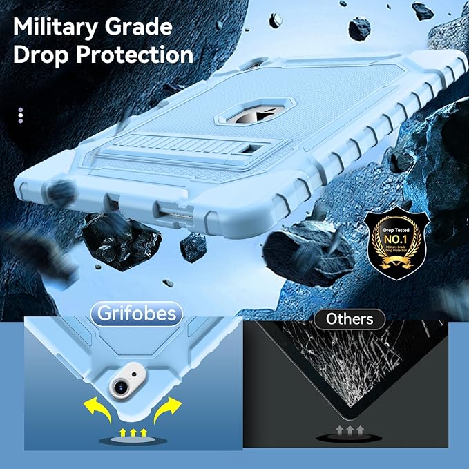 Grifobes Case for iPad Air 13-inch (M4/M3/M2) 2026/2025/2024, Heavy Duty Shockproof Rugged Protective Cover with Pencil Holder/Built-in Stand for i Pad Air 13" (Sky Blue)