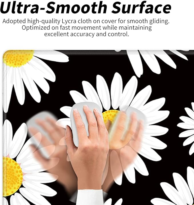 Desk Pad Mat Large Mouse Pad XL Extended Mousepad Gaming with Cute Daisy 31.5" *11.8" Huge Mouse Pads for Computer Laptop Home Office + Cup Coaster