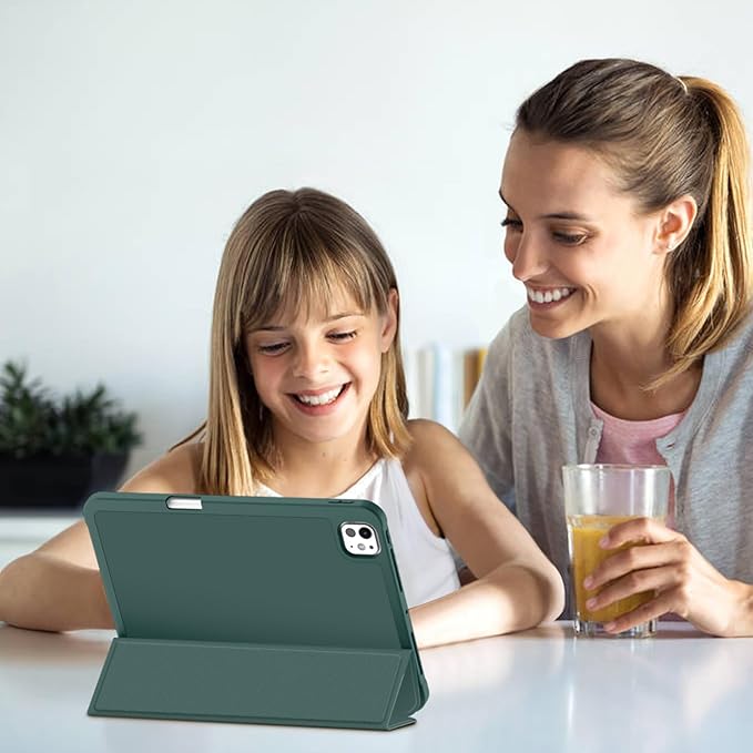 Fintie SlimShell Case for iPad Pro 11-inch (M5) 2025 / (M4) 2024 - [Built-in Pencil Holder] Soft Flexible TPU Protective Stand Back Cover, Midnight Green