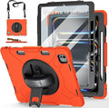 Case for iPad Pro 13 Inch M5 2025/ M4 2024: Military Grade Cover for iPad Pro 13" with Screen Protector - Stand - Handle - Shoulder Strap - Pencil Holder- Orange