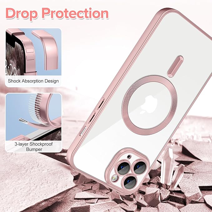 Hython Magnetic Clear for iPhone 11 Pro Case with Camera Lens Protector [Compatible with MagSafe] Luxury Plating Edge Slim Soft TPU Cover Protective Phone Case for iPhone 11 Pro 5.8", Matte Pink