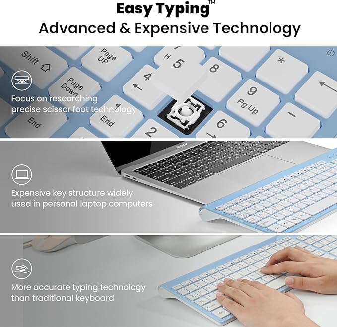cimetech Wireless Keyboard and Mouse Combo, Compact Full Size Wireless Keyboard and Mouse Set 2.4G Ultra-Thin Sleek Design for Windows, Computer, Desktop, PC, Notebook - Baby Blue