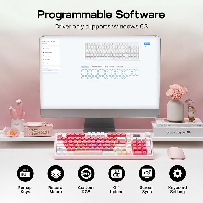 EPOMAKER Aula F99 MAX Wireless Mechanical Keyboard, Smart Screen & Knob, 8000mAh, 2.4Ghz/BT Creamy Keyboard, Pre-Lubed Switch, Hot-Swappable, RGB Backlit, Custom Software (Pink)
