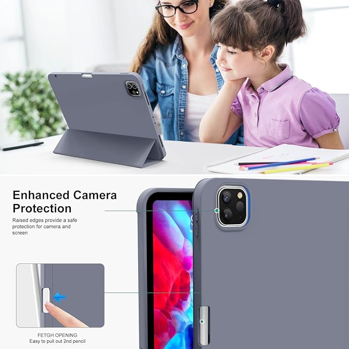 KENKE for iPad Pro 11 Inch Case 4th/3rd/2nd/1st Generation 2022/2021/2020/2018 Magnetic Attachment 2nd Pencil with Right Side Pencil Holder Soft Slim PU Cover Auto Wake/Sleep (Purple)