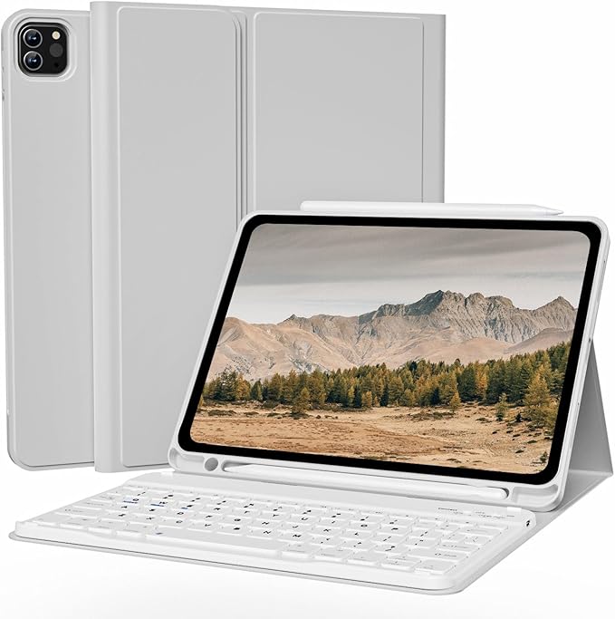 Keyboard Case for iPad Pro 11 Inch 4th Generation/Pro 3rd Gen/Pro 2nd Gen with Pencil Holder, Folio Detachable Wireless Bluetooth Keyboard & Flip Stand Case for iPad Pro 11 Inch, Gray