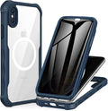 CENHUFO Magnetic Privacy for iPhone X Case/iPhone Xs Case, Full Body Phone Case Built-in 9H Tempered Glass Privacy Screen Protector [Compatible with Magsafe] Shockproof Bumper Clear Cover - Blue