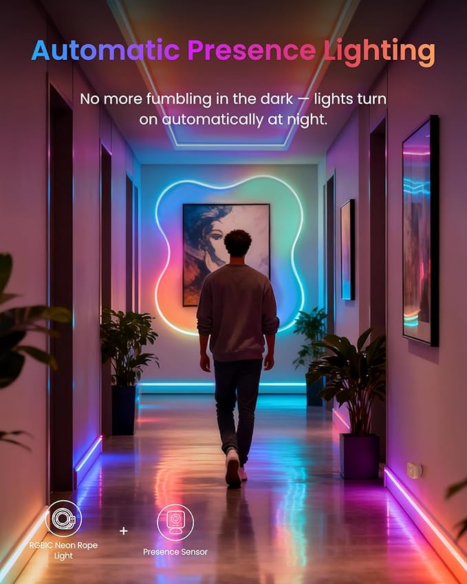 SwitchBot RGBIC Neon Rope Light, 5M Matter-Certified Neon Strip Lights Works with Apple Home, Alexa and Google Home, 16 Million Colors, Music Sync, Scene Modes, LED Neon Lights for Bedroom, Wall Decor
