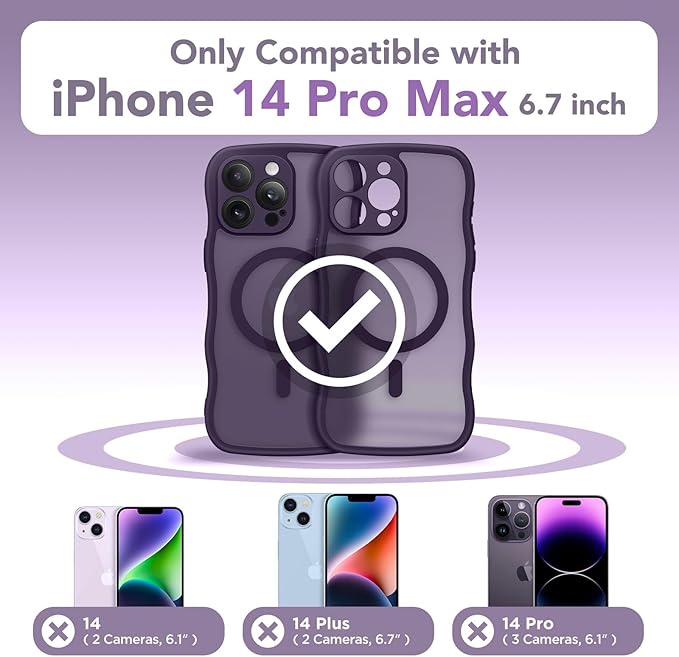 CAPRARO Cute for iPhone 14 Pro Max Case, Compatible with MagSafe, [Curly Wave Edge] [Full Camera Protection] [14 FT Drop Protection] Magnetic Phone Case for 14 Pro Max 6.7 Inch, Deep Purple