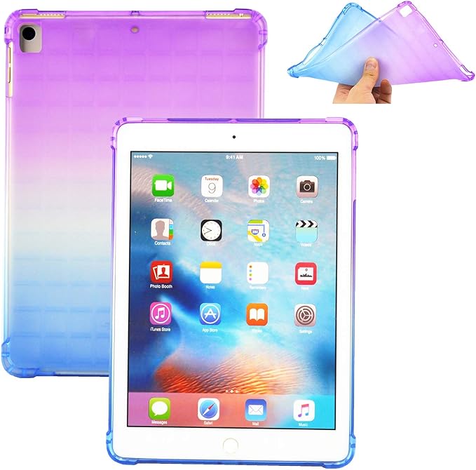 for Apple iPad 9th/8th/7th Generation Case 10.2 inch (2021/2020/2019),Slim Lightweight Translucent Clear Soft TPU Back Shockproof Cover Silicone Corner Protective Tablet Shell, Purple & Blue