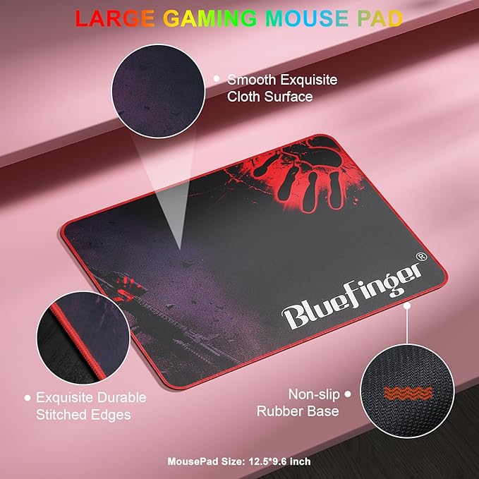 BlueFinger RGB Gaming Keyboard and Backlit Mouse Combo, USB Wired, LED Gaming Set for Laptop PC Computer Game and Work (Pink & White)