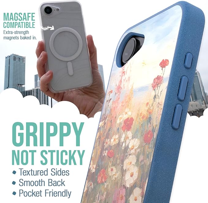 Smartish® iPhone 16e MagSafe Case - Gripmunk Magnetic Slim Case [Lightweight + Protective] Thin Grip Cover with Microfiber Lining for Apple iPhone 16e 2025 - Wildflower Fields
