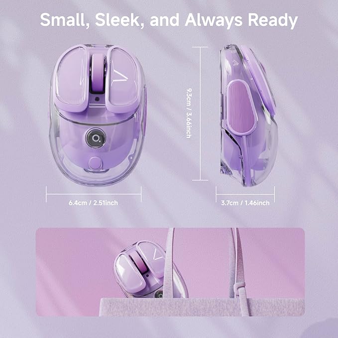 SEUNKWANG EWEADN Q9 Wireless Clear Mouse Dual Mode Bluetooth & 2.4G USB Computer Mouse with RGB Lighting, Silent Clicks, Multi-Device Compatibility for Laptop, PC, MacBook, iPad Cute Mouse-Purple