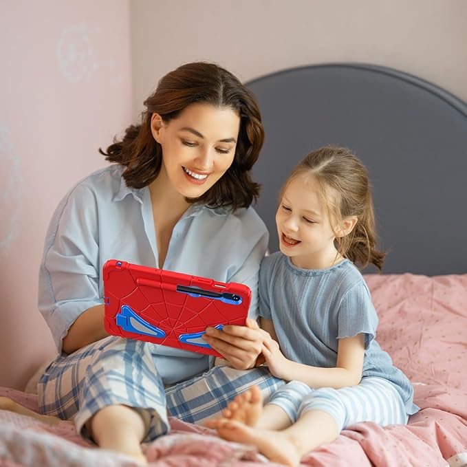 AKABEILA Compatible with Samsung Galaxy Tab S7/S8/S9/S9 FE 11 inch(2023) Tablet Case，Lightweight Shockproof Rugged Protective Cover with Kickstand for Kids Children Boys Babies Red Blue