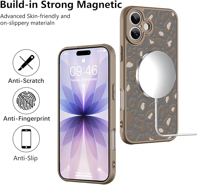 KANGHAR Case Compatible with iPhone 17 Brown Leopard Printed Pattern Compatible with Magsafe Cute Cheetah Protective Magnetic Case for Girls Women 6.3"