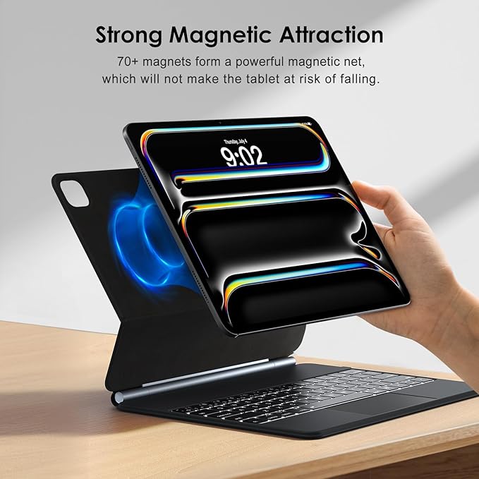 runelk Keyboard Case for iPad Pro 13-inch (M4 2024 / M5 2025), Magic-Style Magnetic Keyboard Case with Multi-Touch Trackpad, Floating Cantilever Stand Compatible with iPad Pro 13 - Charcoal Black