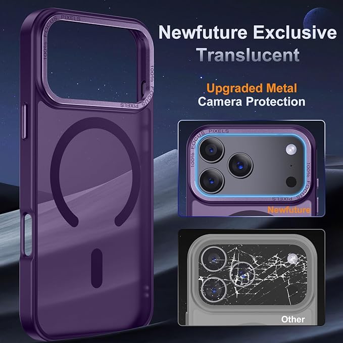 Newfuture Magnetic for iPhone 17 Pro Case [Compatible with Magsafe] [Military Grade Drop Protection] Translucent Matte Anti-Scratch Shockproof Protective Phone Cover 6.3 Inch, Deep Purple