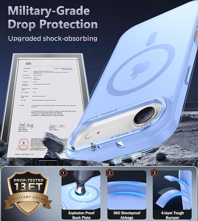 Newfuture Magnetic for iPhone Air Case [Compatible with Magsafe] [Military Grade Drop Protection] Translucent Matte Anti-Scratch Shockproof Protective Phone Cover 6.5 Inch, Blue
