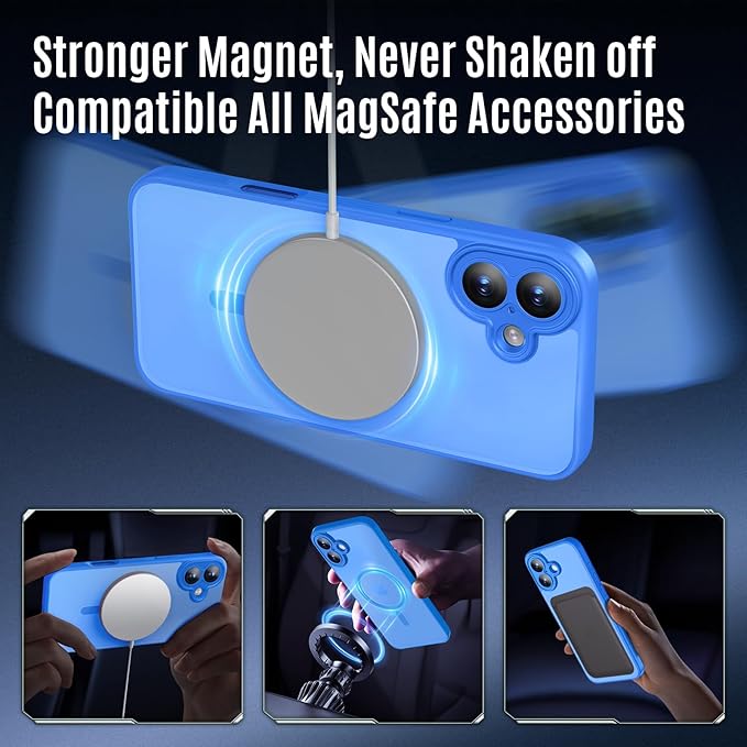 Symcele Designed for iPhone 16 Plus Case, Compatible with MagSafe, with Privacy Screen Protectors X2, [Camera Protection] [15FT Military Drop Protection] Shockproof Phone Case, 6.7", Blue