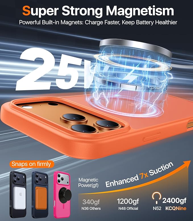 Magnetic for iPhone 17 Pro Case,[Anti-Slip][Compatible with MagSafe][Military Grade Drop Protection] Shockproof Protective Translucent Matte Phone Case for iPhone 17 Pro Case,Orange