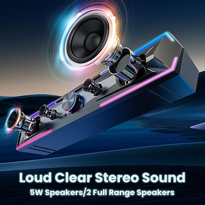 Tylubio Computer Speakers for Pc Desktop with Clear Sound, Flowing LED PC Speaker for Computer Desktop Laptop Monitor, Bluetooth & USB Input