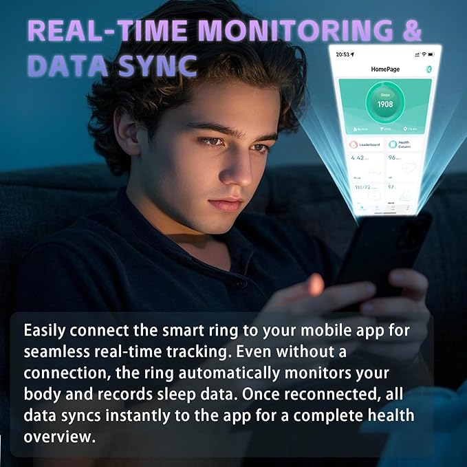 Smart Ring for Men Women, Activity Tracker Fitness Ring with 24/7 Heart Rate, Sleep Monitoring, Step Counter, Calorie Pedometer, No Subscription, for iOS Android (Black 9)