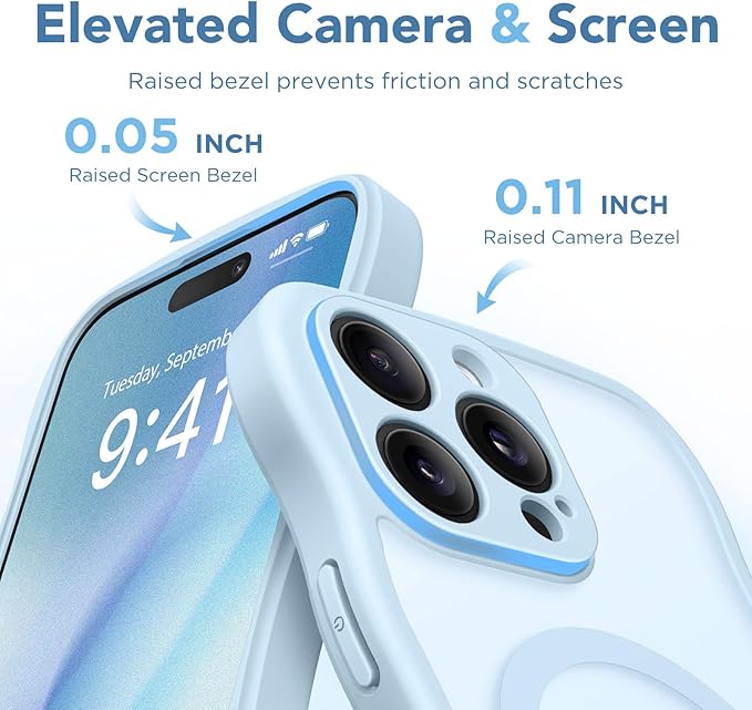 CAPRARO Cute for iPhone 13 Pro Max Case, Compatible with MagSafe, [Curly Wave Edge] [Full Camera Protection] [14 FT Drop Protection] Magnetic Phone Case for 13 Pro Max 6.7 Inch, Light Blue