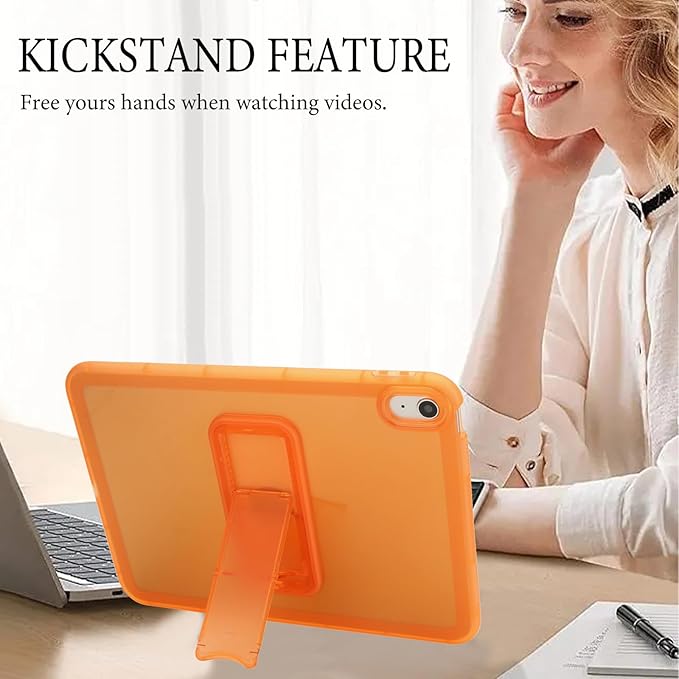 Slim Case for iPad (A16) 11th Generation 11 Inch 2025 / iPad 10th Generation 10.9 Inch 2022, Built-in Kickstand Non-Slip Shockproof Rugged Protective for iPad 11th 10th Gen, Orange