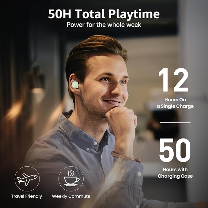 TOZO T6 Wireless Earbuds, Bluetooth 5.3 Ear Buds, Stereo Sound in Ear Headphones, 50 Hours Playtime, Wireless Charging Case, APP Customizable EQs, IPX8 Waterproof Earphones