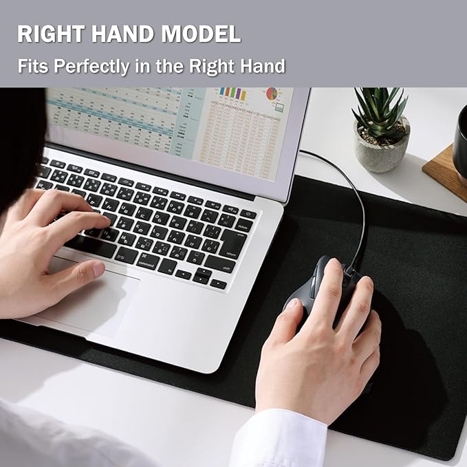 ELECOM Wired USB Ergonomic Shape Mouse, Silent Click, Right Hand, 2000DPI, 5 Buttons, Optocal Sensor, Compatible with PC, Mac, Laptop, EX-G, Lsize Black (M-XGM30UBSKBK)