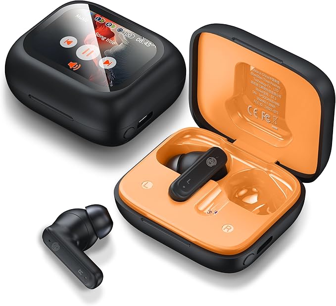 THREE PEACHES Wireless Earbuds Bluetooth 5.4 Headphones, Touch Screen, Call ENC Noise Cancelling, USB Charging Case for iPhone/Android, Black