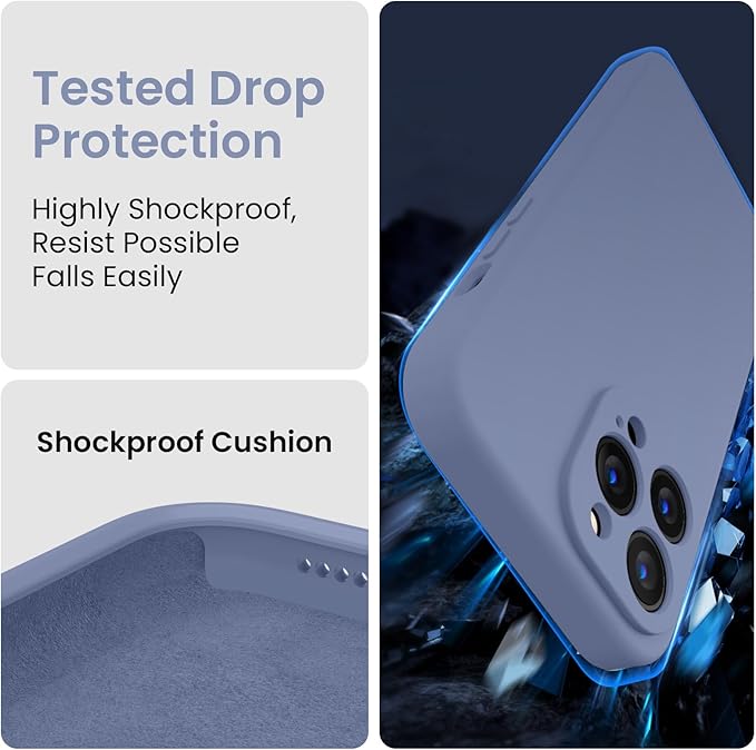 FireNova Designed for iPhone 13 Pro Max Case, Silicone [Camera Protection] Phone Case with [2 Screen Protectors], Soft Anti-Scratch Microfiber Lining Inside, 6.7 inch, Lavender Gray