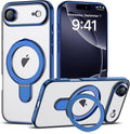 Compatible with iPhone 17 Air Case with Invisible Magnetic Ring Stand [Compatible with Mag-Safe] [Full Camera Lens Protector] Plating Clear Phone Case for iPhone 17 Air 6.5", Blue