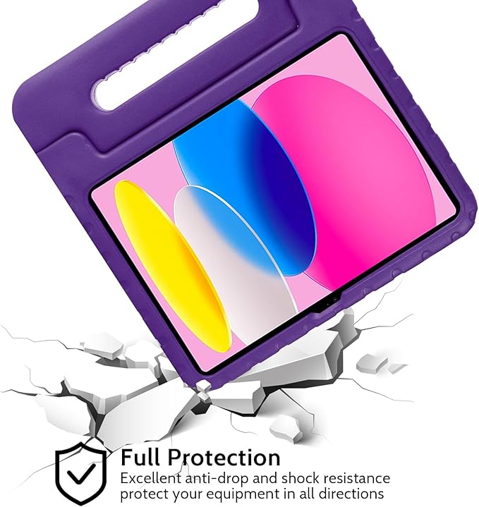Dteck Kids Case for iPad 10th Gen 10.9 inch with Pencil Holder, Shockproof Rugged EVA Handle Stand, Child Proof, Purple