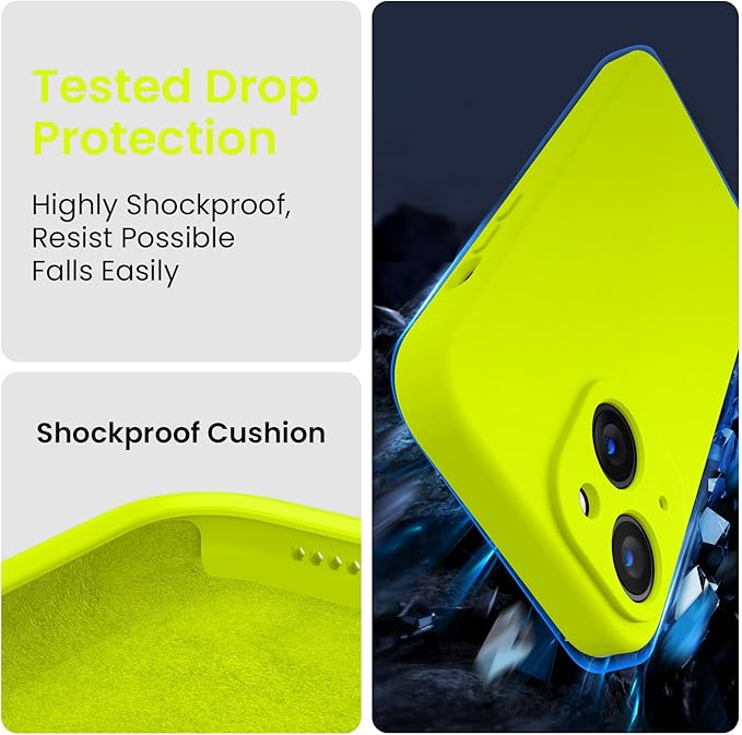 FireNova Designed for iPhone 15 Case, Silicone Upgraded [Camera Protection] Phone Case, Soft Anti-Scratch Microfiber Lining Inside, 6.1 inch, Fluorescent Green