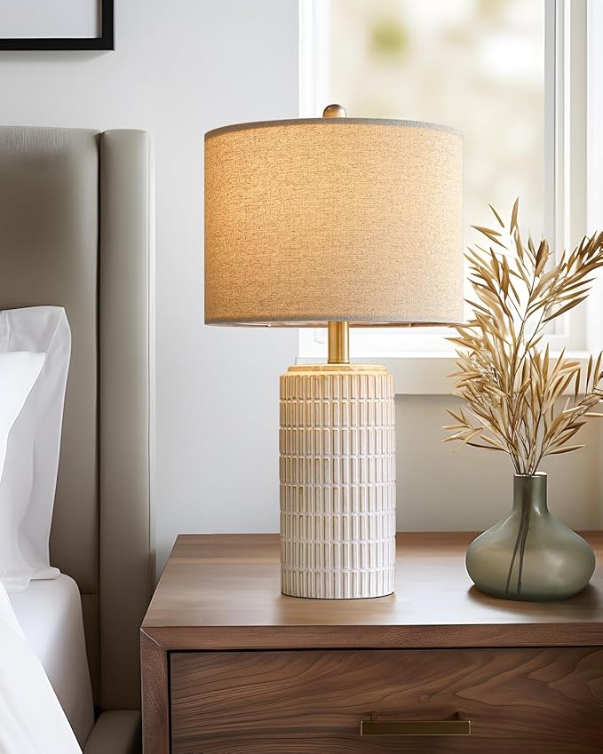 PoKat 23'' Bedside Table Lamp for Bedroom Nightstands, Birthday Gifts for Women Mom, House Warming Gifts New Home Decor, Ceramic Lamp for Living Room, White Modern Bedroom Lamp